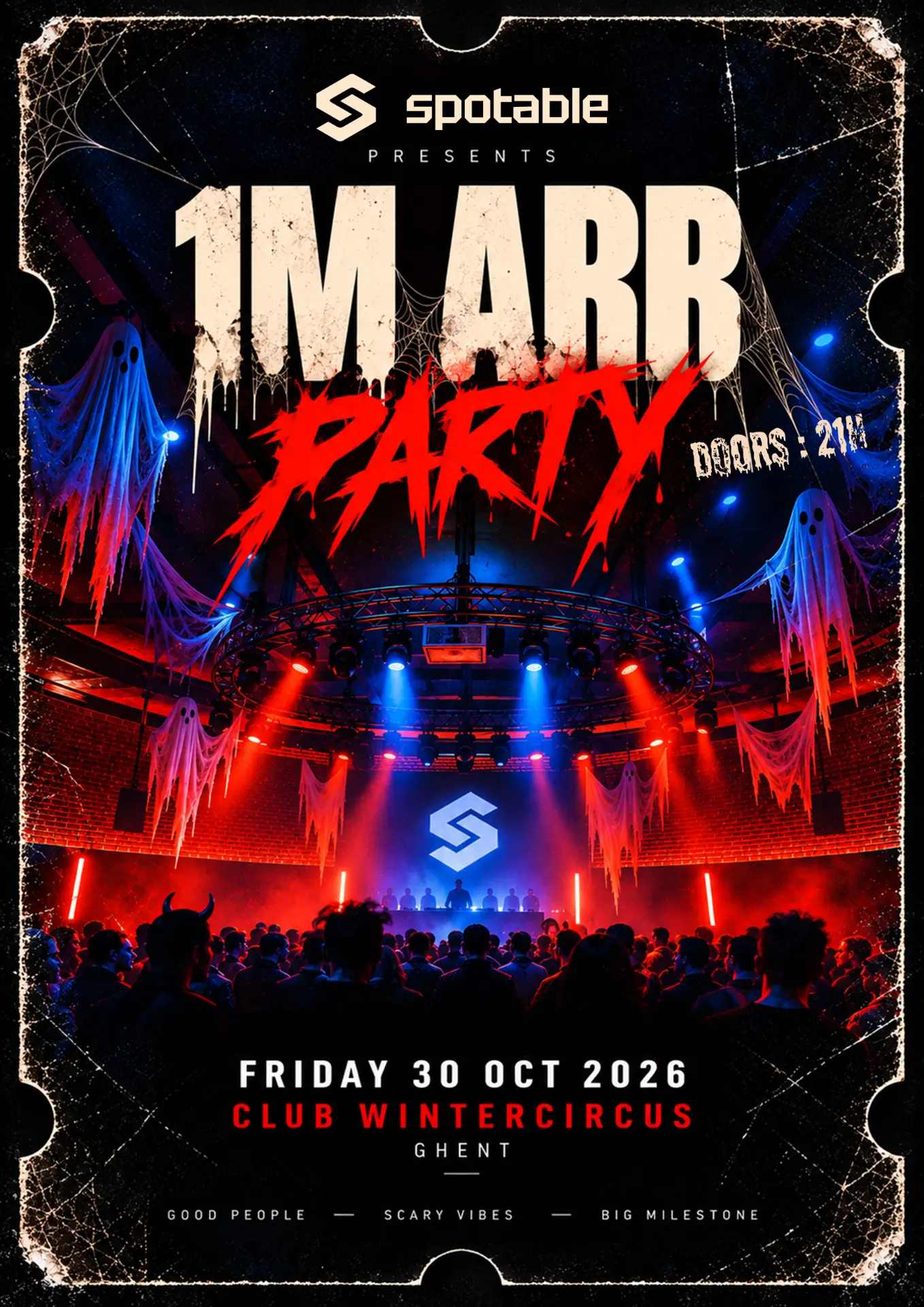 Spotable 1M ARR Party poster, Friday 30 October 2026 at Club Wintercircus